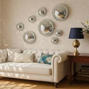 Suspension murale boule disco | Décoration de fête | Décoration d'intérieur| Motifs en miroir ; Boule disco murale ; Décoration murale boule disco 3D ; Décoration boule à facettes suspendue