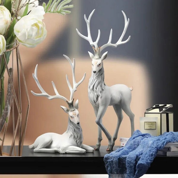 High End Deer Statue Reindeer Figurines Resin ELK Sculpture For Living Room Luxury Home Decoration Nordic Tabletop Ornaments