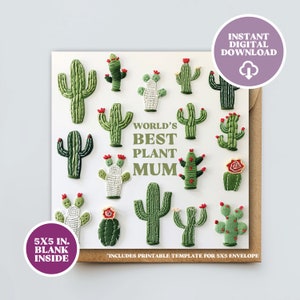 A melhor mãe planta do mundo | cartão comemorativo | 5x5 polegadas | Para download | Imprimir | Idéia de presente | Presente | Especial | A4 | Floral | Faça você mesmo | Imprimir