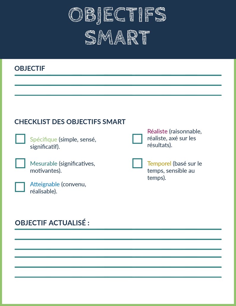 Fiche D'objectifs SMARTSMART Goals Sheet - Etsy