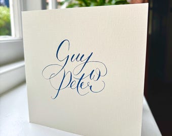 Personalised Wedding Card – Custom Calligraphy Names | Handmade Engagement Card | Intertwined Couple Names Keepsake