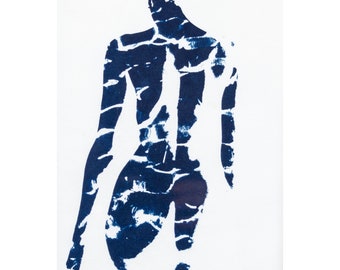 Handmade cyanotype print. Original Cyanotype. Cyanotype of woman and the sea.