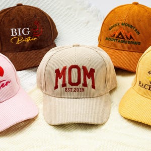 Gorra de pana bordada personalizada - Gorra de béisbol personalizada con logotipo, hecha a pedido, para papá o papá - Ajuste unisex para él y para ella
