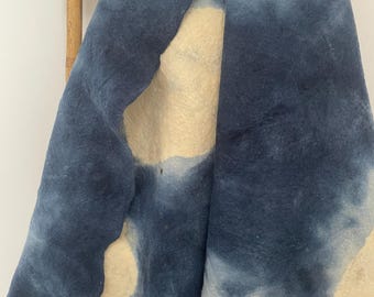 Indigo Shibori Wool Blanket - Handmade Felted Boho Throw - Natural Dye, Sustainable, Artisan Home Decor.