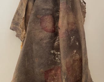 Eco Printed Wool Blanket - Handmade Felted Throw with Teak Leaf Imprints - Sustainable Home Decor