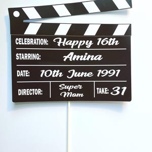 Décoration pour gâteau d'anniversaire Movie slate personnalisée