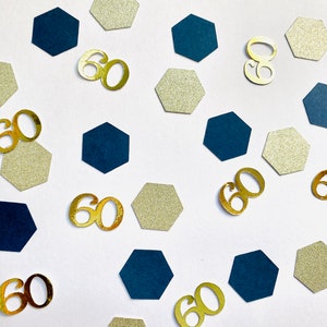 Navy and gold age hexagon confetti