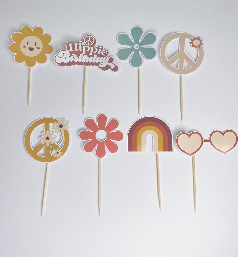36 Hippie-Cupcake-Topper – Boho-Deko Für Geburtstagspartys, Je 6x10 Cm (mit Stiel)