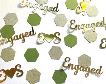 Personalised Green & Gold engagement table confetti