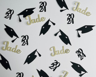 Personalised Ivory glitter graduation table confetti