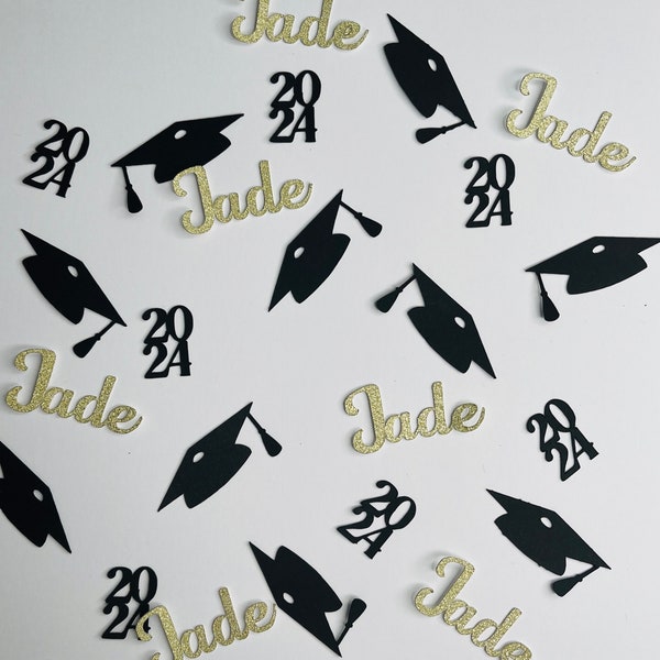 Personalised Ivory glitter graduation table confetti