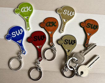 Personalised Padel Racket Keychain, Custom Initials Tennis Gift, Sports Bag Charm for Players