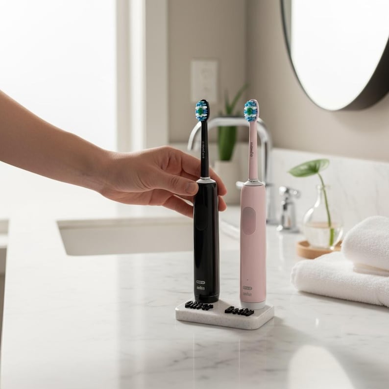Personalised Double Toothbrush Holder – Custom Oral-B Electric Stand | Couples Bathroom Organizer | Name Gift Set image 2