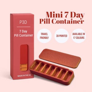 Mini 7 Day Pill Case – Small 8cm Weekly Pill Container | Compact Travel Pill Box | Portable Medication Holder | Days of the Week Option
