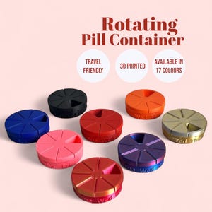 Rotating 7 Day Pill Container – Weekly Tablet Organiser Box | 5.5cm, 7.5cm or 10cm Travel Pill Case | Portable Vitamin & Medication Holder