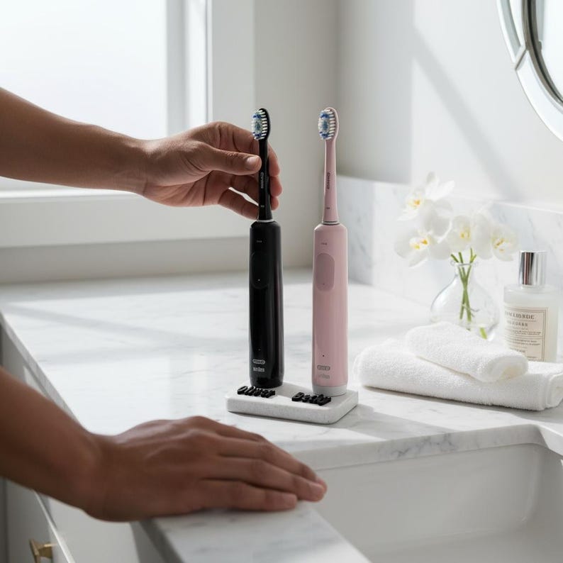 Personalised Double Toothbrush Holder – Custom Oral-B Electric Stand | Couples Bathroom Organizer | Name Gift Set image 11