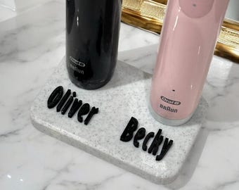Personalised Double Toothbrush Holder – Custom Oral-B Electric Stand | Couples Bathroom Organizer | Name Gift Set