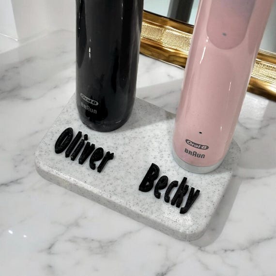 Personalised Double Toothbrush Holder – Custom Oral-B Electric Stand | Couples Bathroom Organizer | Name Gift Set
