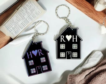 Personalised Home Keyring Set, Couples Initials & Heart Design, New Home Gift, Housewarming Keychain Pair