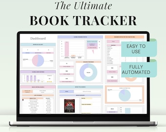 Book Tracker Reading Journal Google Sheets Excel Book Planner Digital Library Book Review Template Book Lover Gift Reading List Organizer