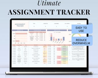 Assignment Tracker Google Sheets Excel Student Planner Spreadsheet School Assignment Homework Organizer Academic Calendar Study Tracker