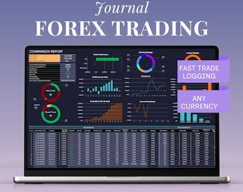 Forex Trading Journal Template Dark Mode Google Sheets Excel P&L Win Rate Day Trading Log Strategy Risk Tracker Metals Watchlist Pip Value