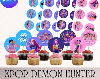 Décorations D'anniversaire Thème Kpop Demons Hunters - Kit Avec Décors Pour Gâteau, Cupcakes - Pour Fans Et Fêtes à Thème