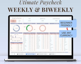 Biweekly Paycheck Budget Spreadsheet Bill Calendar Weekly Monthly Budget Planner Expense Debt Tracker Google Sheets Excel Template Financial