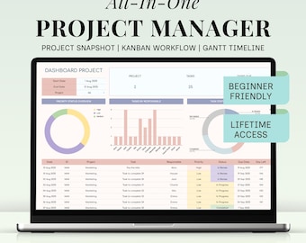 Project Management Spreadsheet Excel Team Task Tracker Google Sheets Gantt Chart Kanban Board Cost Tracker Multi Project Job all in one plan