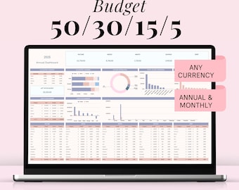 50/30/15/5 Budget Planner Google Sheets Yearly Budget Template Financial Planner Net Worth Tracker Monthly Budget Dashboard Budgeting Excel