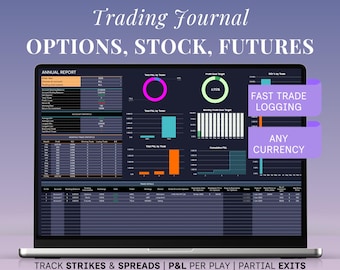 Options Stock Futures Trading Journal Template Google Sheets Excel P&L Win Rate Day Trading Log Strategy Risk Tracker Watchlist Pip Value
