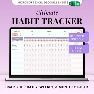 Ultimate Habit Tracker Google Sheet Monthly Habit Spreadsheet Excel Weekly Routine Productivity Template Daily Self Improvement Goal Planner