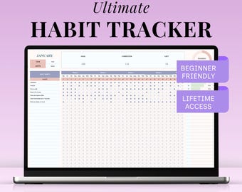 Ultimate Habit Tracker Google Sheet Monthly Habit Spreadsheet Excel Weekly Routine Productivity Template Daily Self Improvement Goal Planner