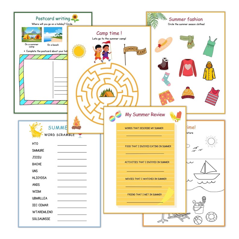 Printable Summer Kids Activities Summer Printable Worksheets - Etsy