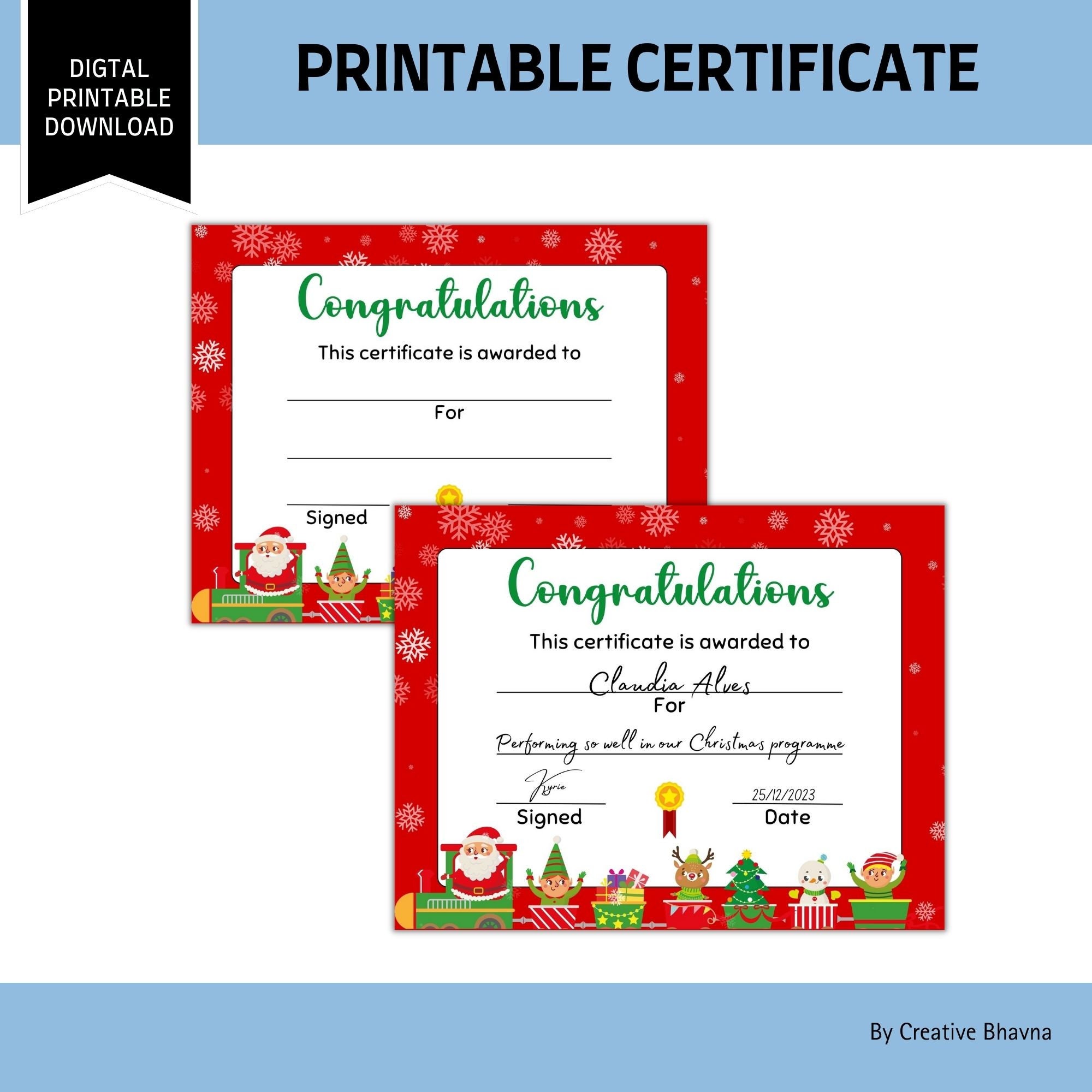 Printable Certificate Certificate of Achievement, Christmas Certificate ...