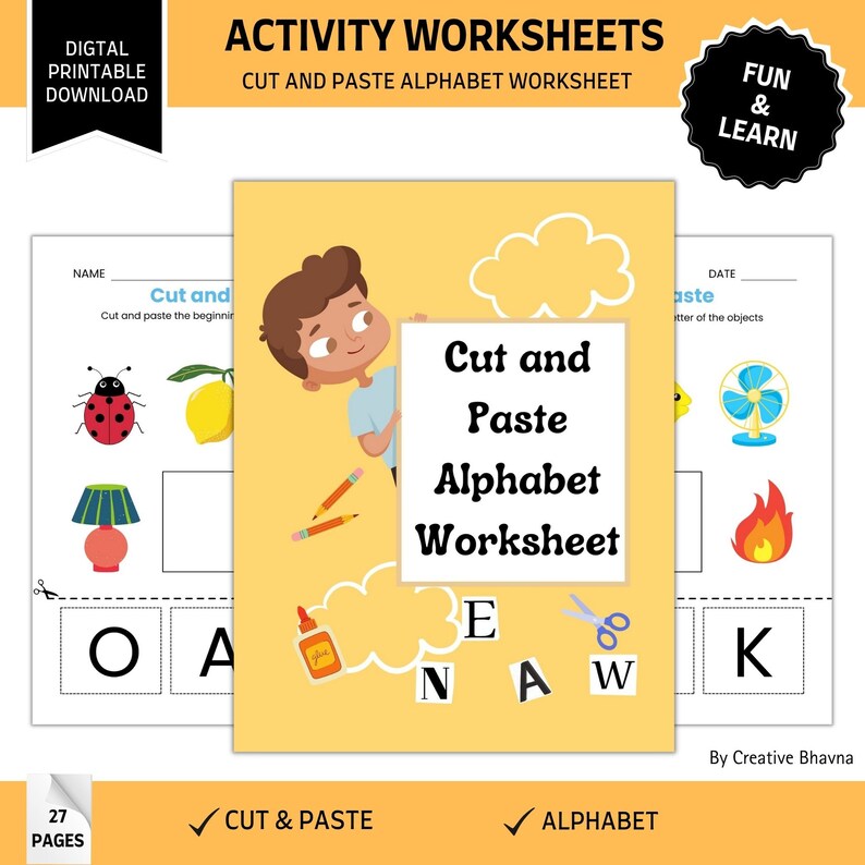 Printable Cut And Paste Alphabet Activity Worksheets For Preschool Pre