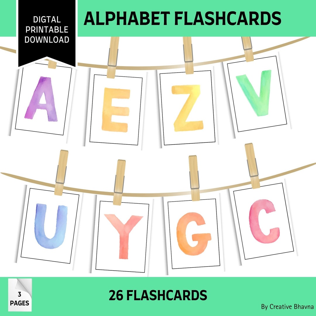 Printable Flashcards A to Z Flashcards Watercolor A Z - Etsy