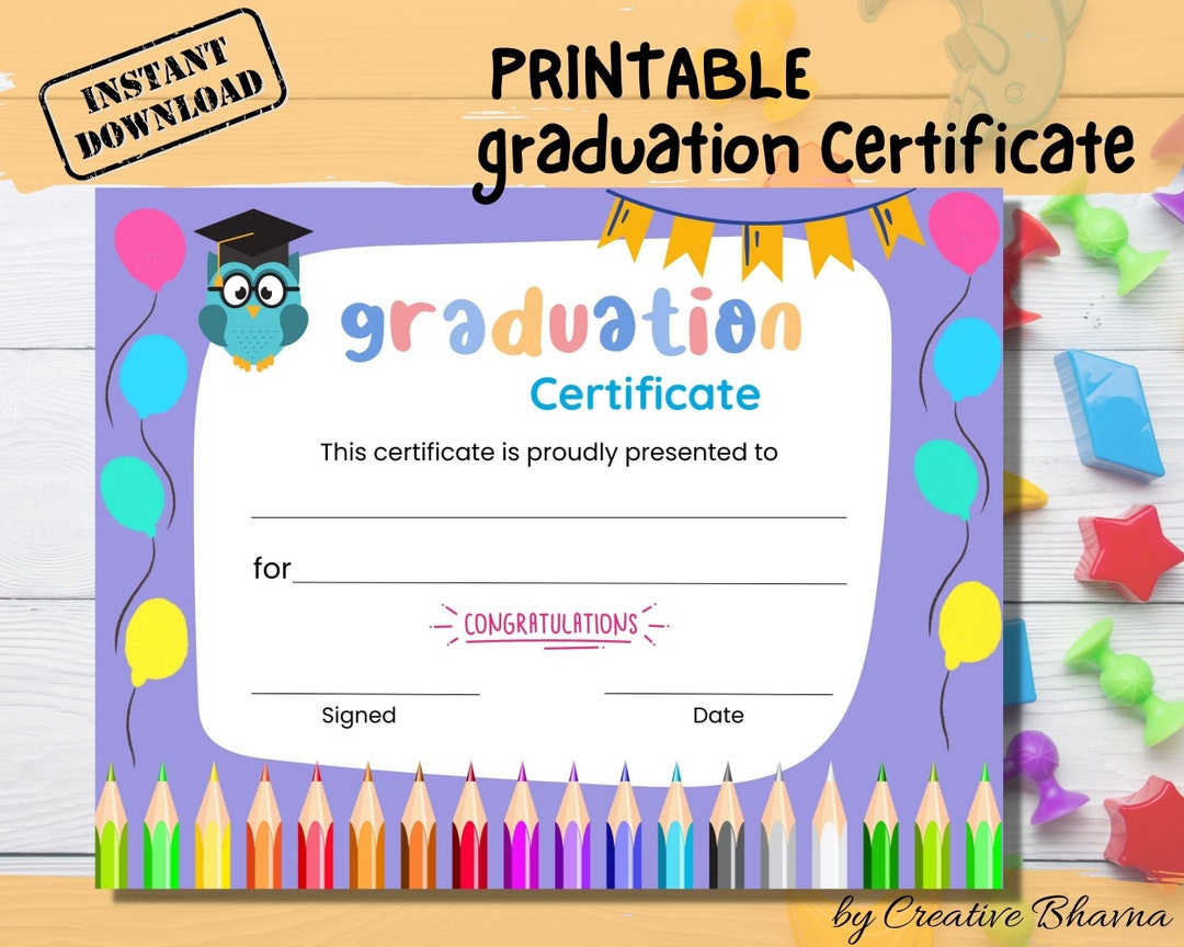 Graduation Certificate for Kids Printable - Etsy