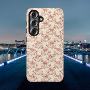Botanische Illustration Handyhülle für Samsung Galaxy S10-S25, WOYC Dual Layer Schutzhülle, Rosa Blumenmuster, süßes Blumenmuster Geschenk