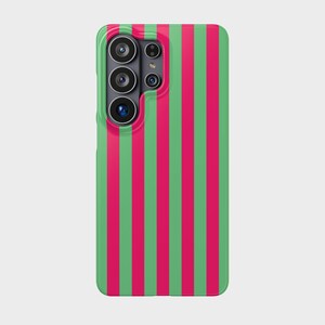 Pink & Green Vertical Striped Phone Case for Samsung Galaxy S20-S26 | Snap-On Protective Cover