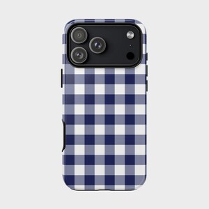 Funda para iPhone 8-17 de color azul marino con estampado de cuadros vichy / Funda protectora resistente de doble capa