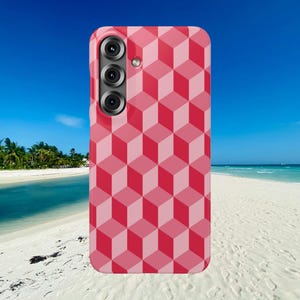 Funda rosa con diseño de cubo 3D para Samsung Galaxy S20-S26 / Funda protectora a presión