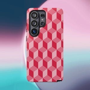 Pink 3D Cube Pattern Phone Case for Samsung Galaxy S20-S26 | Tough Dual-Layer Protective Cover