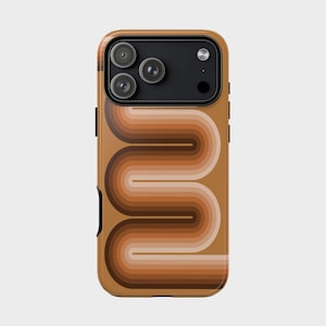 Etui na telefon Curvy Retro Brown w paski do iPhone'a 8-17 | Wytrzymała, dwuwarstwowa osłona ochronna