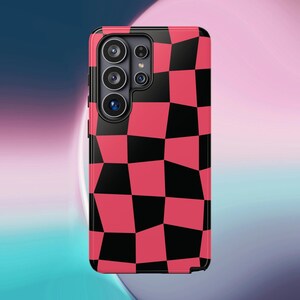Pink & Black Chequered Phone Case for Samsung Galaxy S20-S26 | Tough Dual-Layer Protective Cover