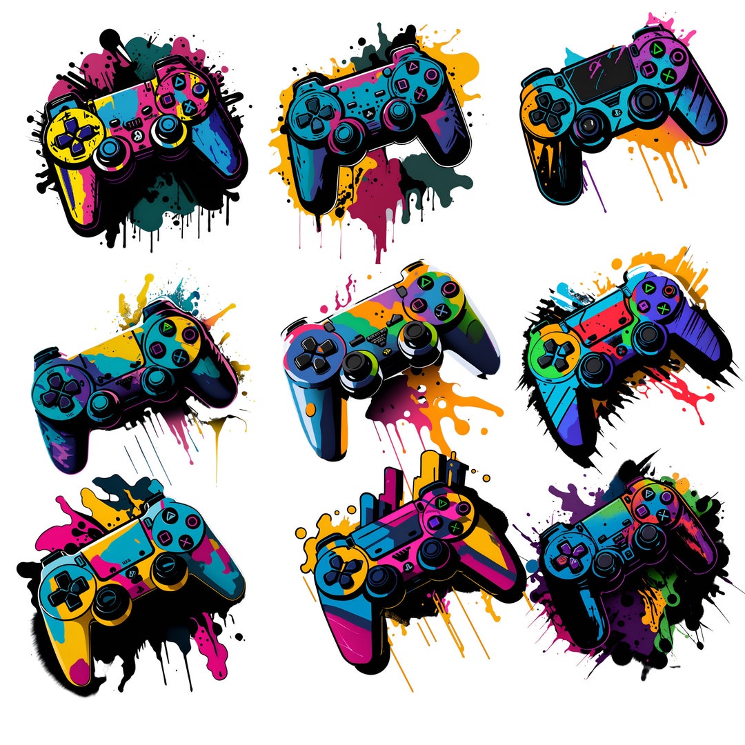 Graffiti Game Controller PNG 9 PNG Files Digital Download Gamer Wall