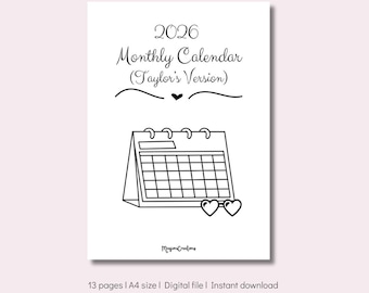 2026 Monthly Calendar (Taylor's Version)