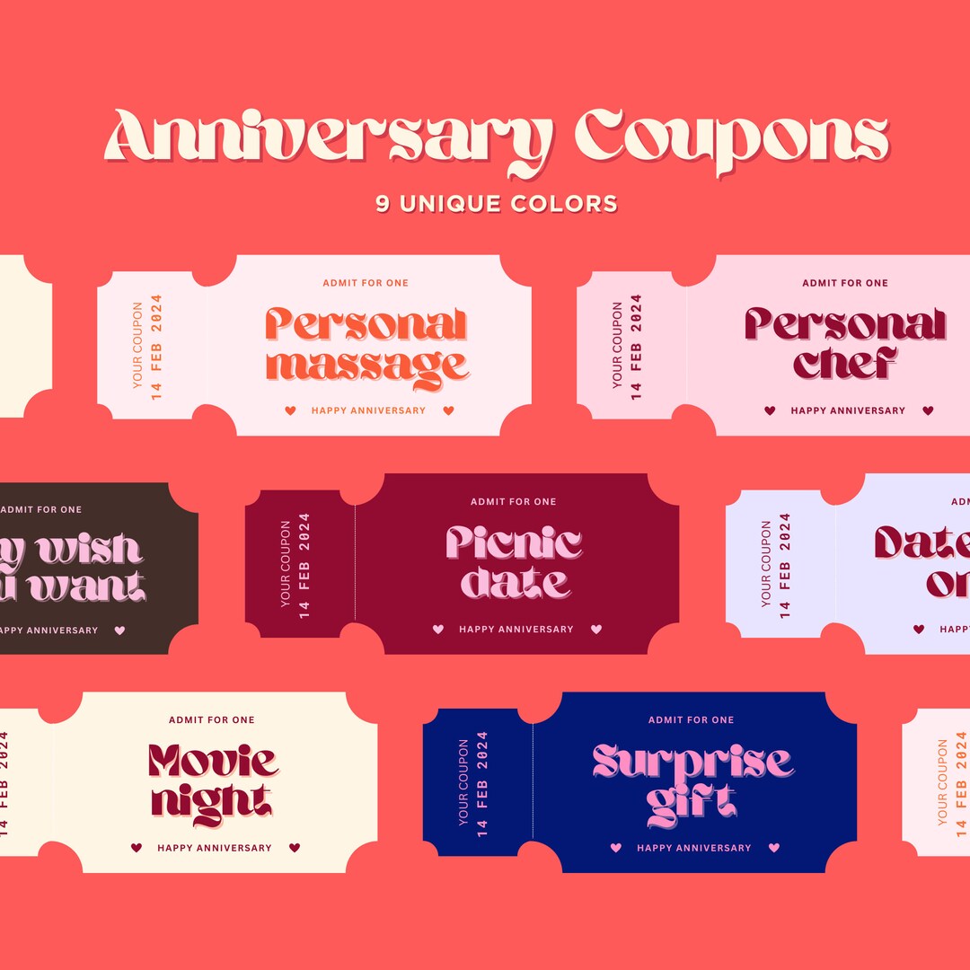 Anniversary Coupon Printable Love Coupon Valentine's Day Romantic ...