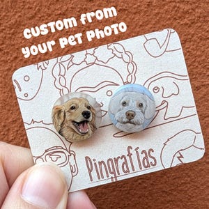 Orecchini a bottone personalizzati per animali domestici / Gioielli con ritratto dipinto a mano personalizzato da foto / Memoriale per gatto e cane / Regalo per lei o moglie