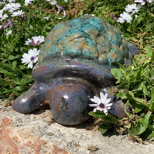 Tortue de Terre en Faïence rouge - Sculpture artisanale émaillée - Idée cadeau ou décoration, pour jardin ou intérieur - Plusieurs Coloris